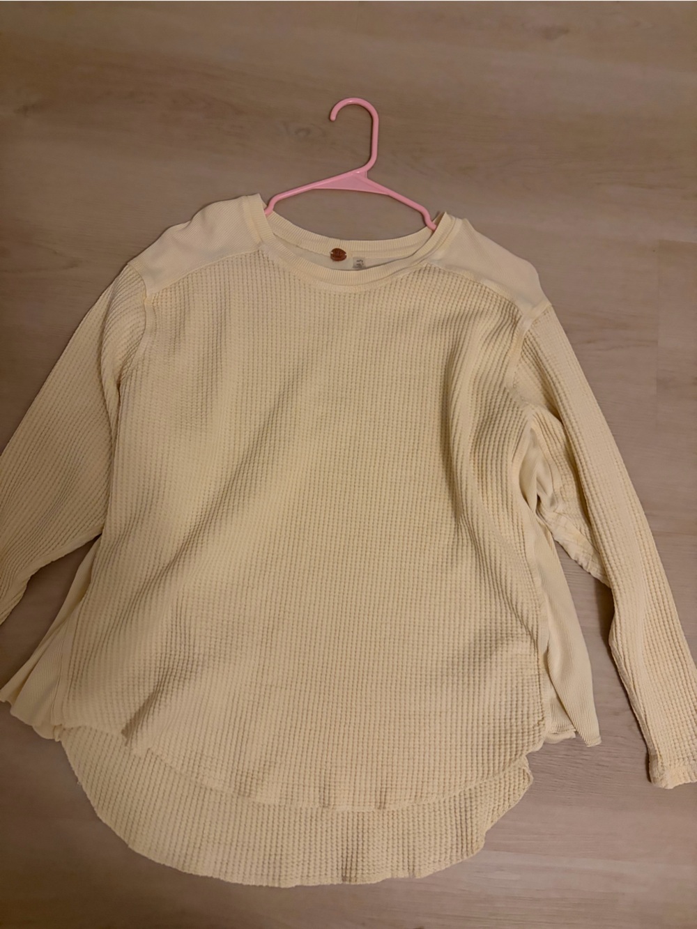 Free People Pale Yellow Waffle Knit Scoop Neck Sweater